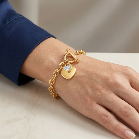 "Hearts" Bracelet, 18K Gold Plated Steel