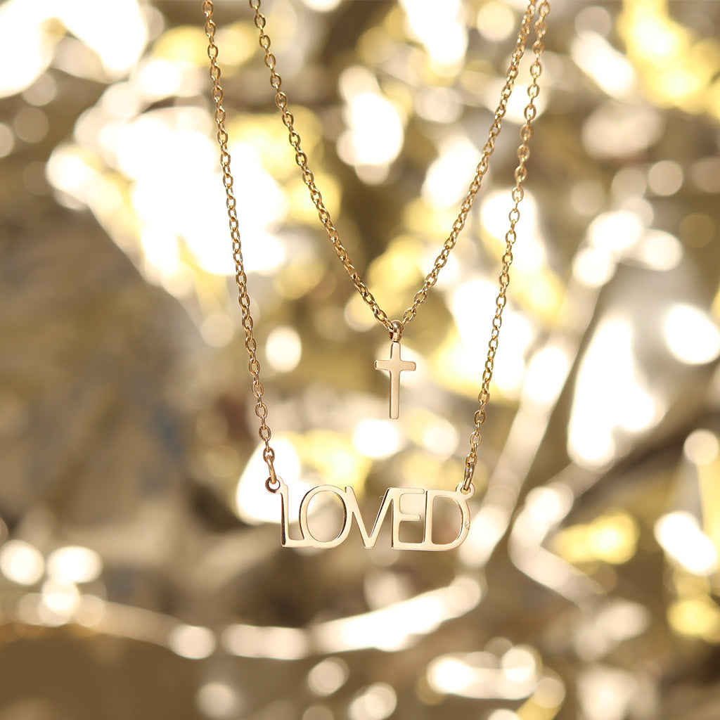 Layered Cross & Love Necklace – 18K Gold, Faith Jewelry