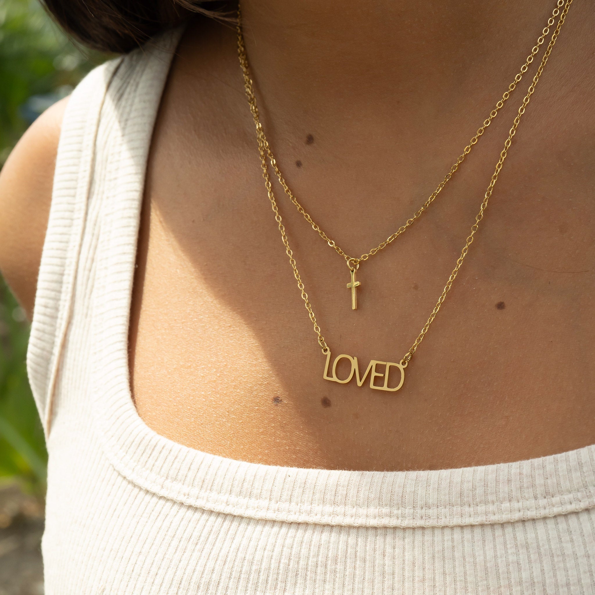 Layered Cross & Love Necklace – 18K Gold, Faith Jewelry