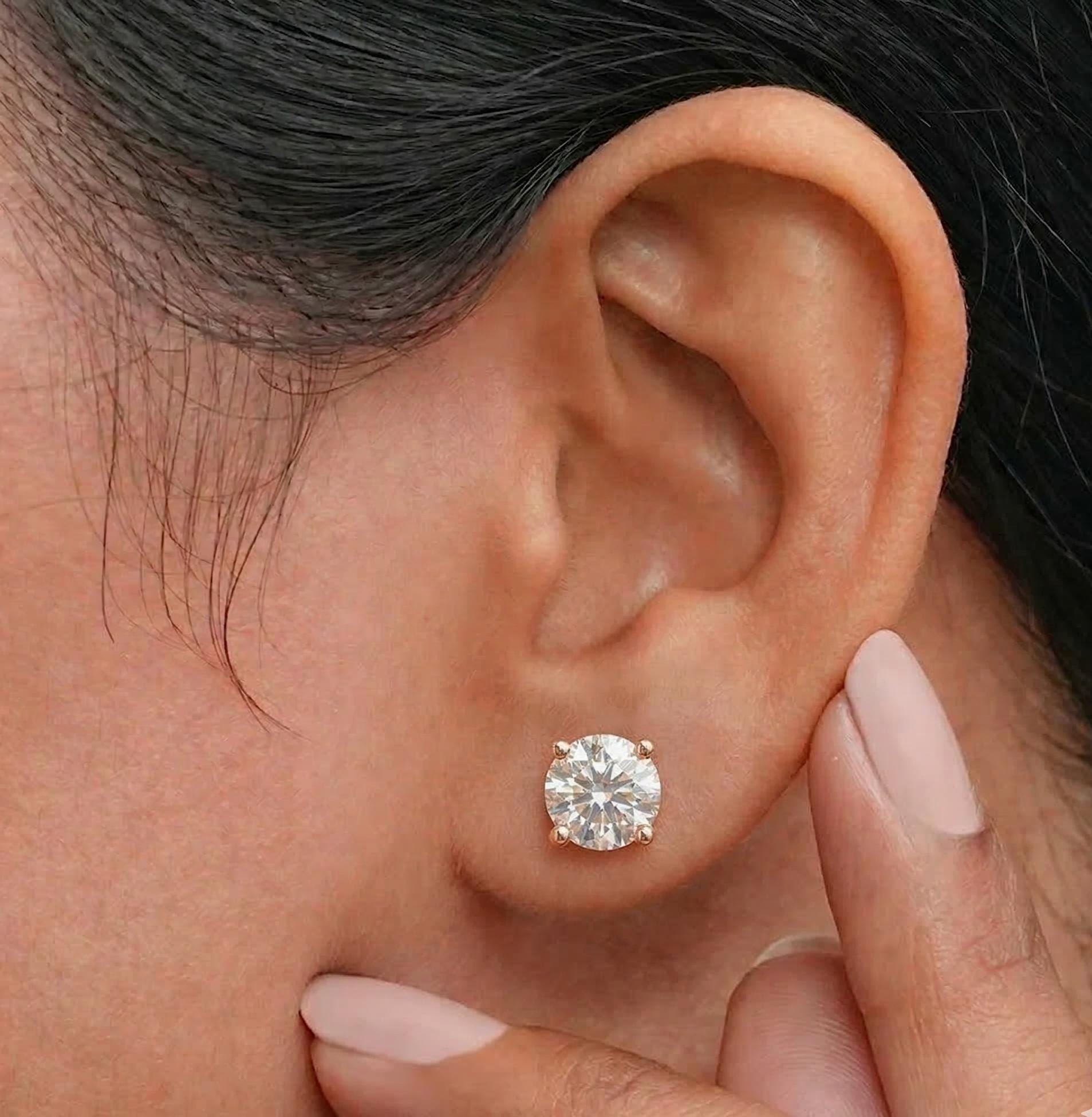 Round Lab Diamond Stud Earrings 4-Prong – Solid Gold, IGI Certified
