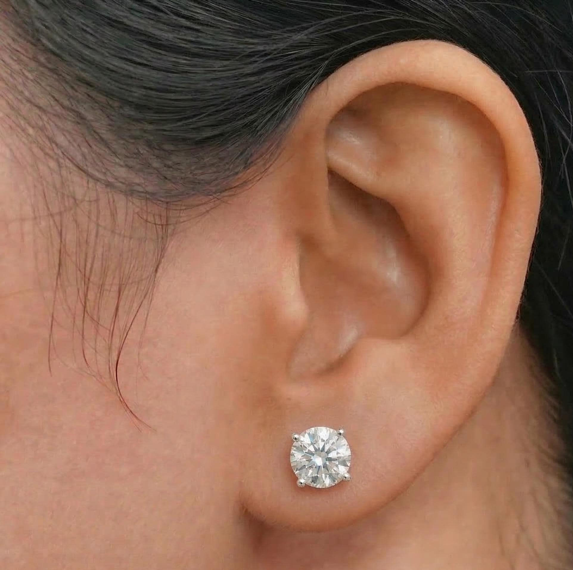 Round Lab Diamond Stud Earrings 4-Prong – Solid Gold, IGI Certified