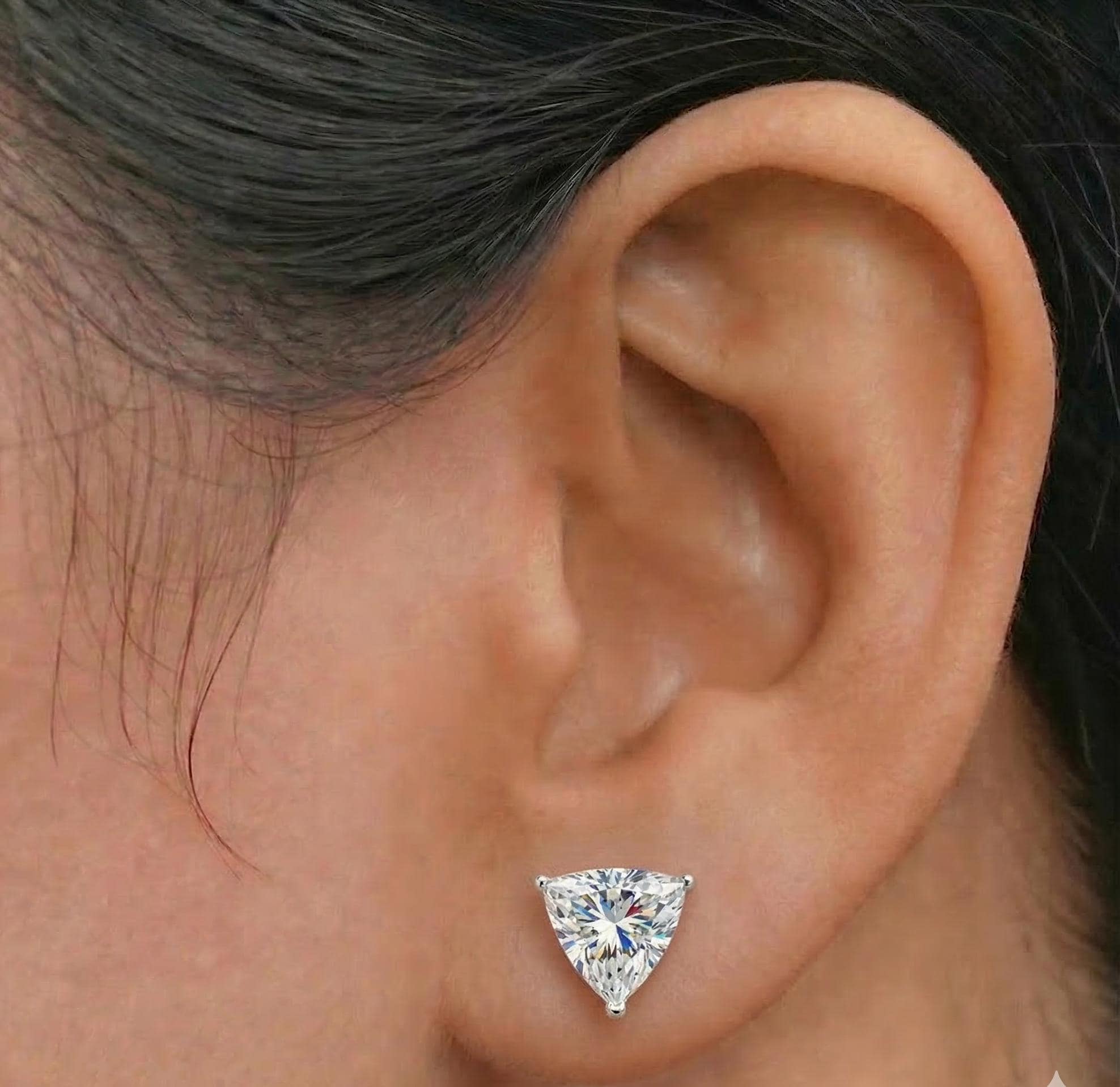 Trilliant Cut Lab Diamond Stud Earrings – Solid Gold, Screw Back