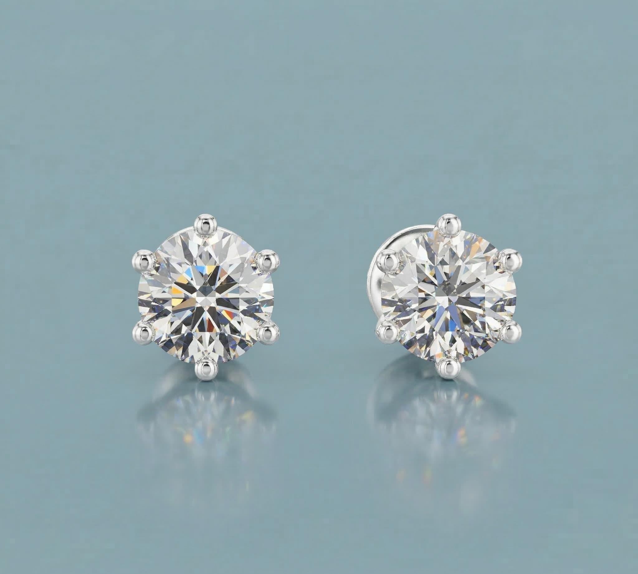 Round Lab Diamond Stud Earrings 6-Prong – Solid Gold, IGI Certified