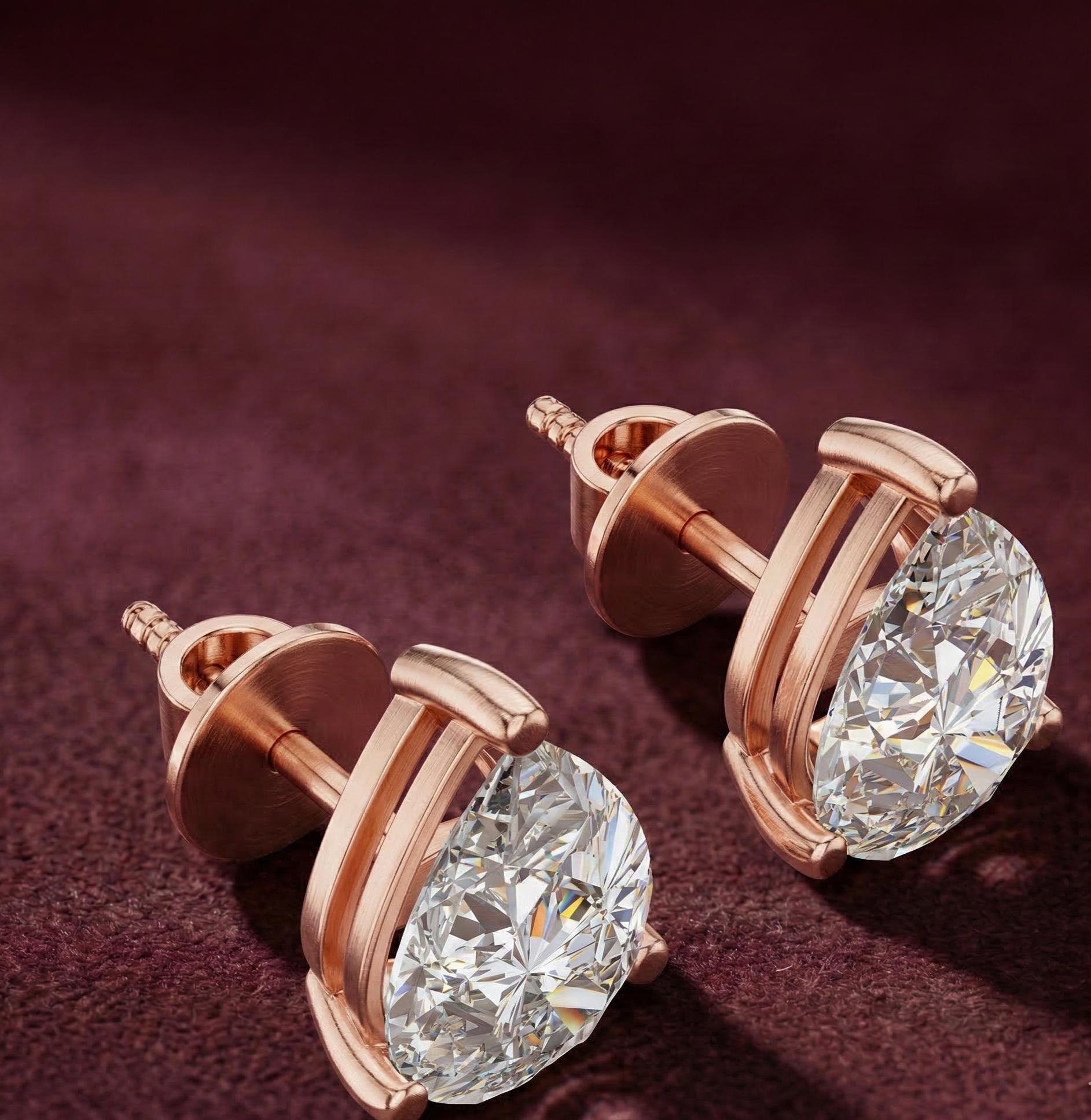 Pear Lab Diamond Stud Earrings – Solid Gold, IGI Certified