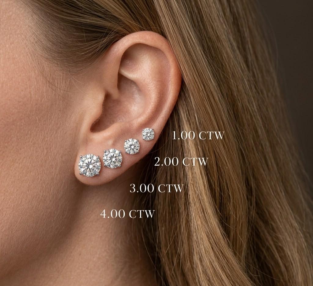 Round Lab Diamond Stud Earrings 6-Prong – Solid Gold, IGI Certified