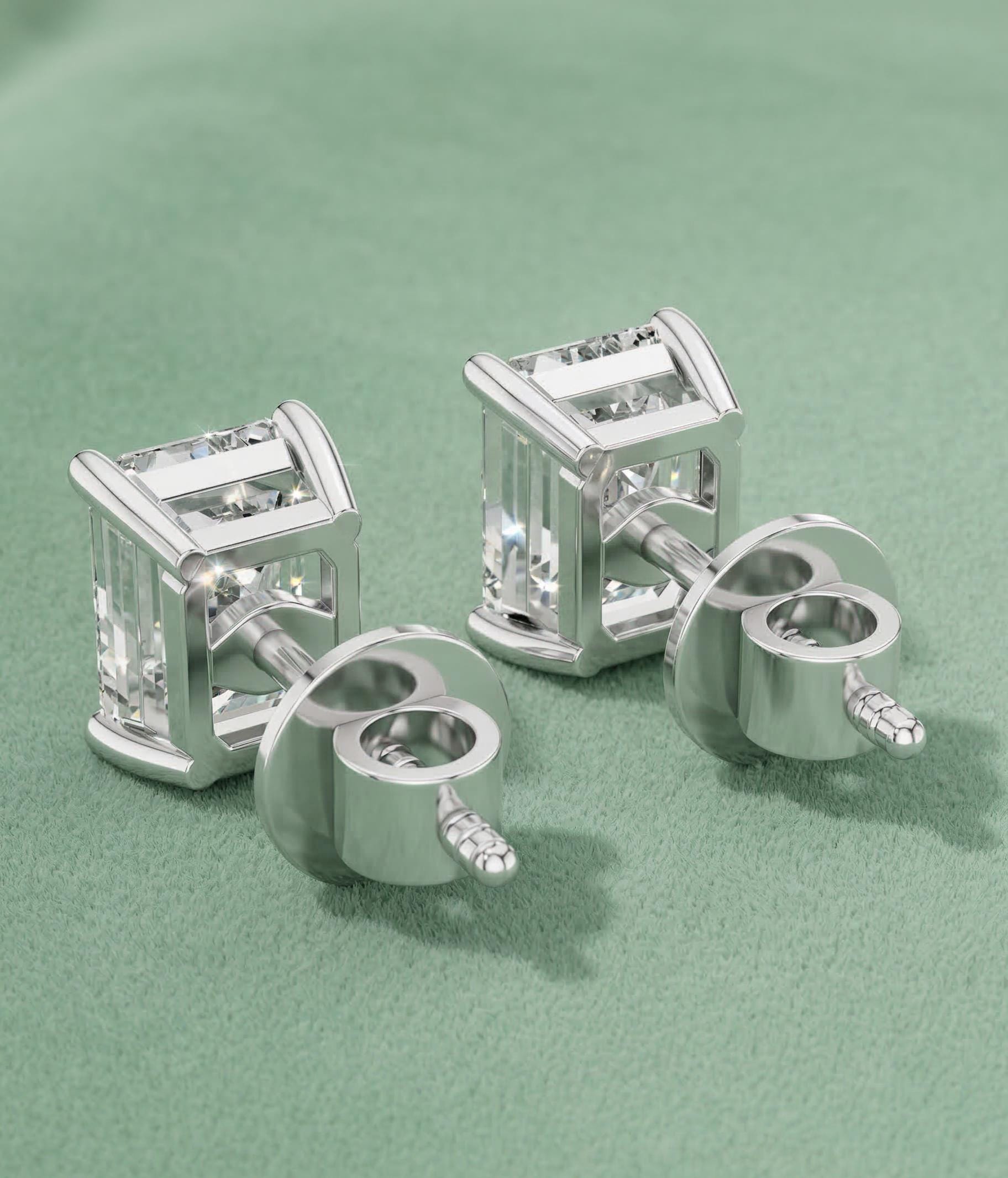 Emerald Cut Lab Diamond Stud Earrings – Solid Gold, IGI Certified