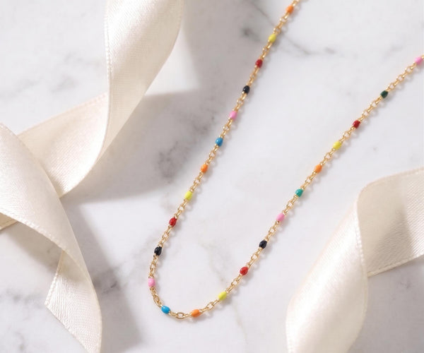 Colorful Confetti Enamel Necklace – 18K Gold, Layering, Waterproof