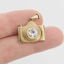 Gold Camera Charm, CZ Photography Pendant, Stainless Steel Jewelry Supply, Photographer Gift