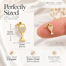 Gold Wine Glass Charm, CZ Cocktail Pendant, Stainless Steel Waterproof Jewelry Gift for Her