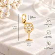 Gold Wine Glass Charm, Sparkling Cocktail Pendant, Jewelry Making Supply, Wine Lover Gift