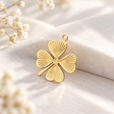 18K Gold Four Leaf Clover Charm, Sunburst Stainless Steel Pendant, Waterproof Lucky Charm