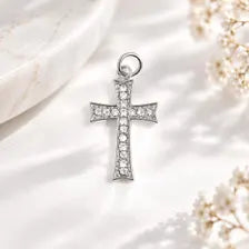 Gold Cross Charm, Crystal Religious Pendant, Stainless Steel Waterproof Faith Jewelry Gift for Her