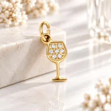 Gold Wine Glass Charm, Sparkling Cocktail Pendant, Jewelry Making Supply, Wine Lover Gift