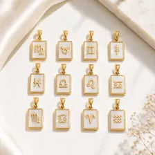 18K Gold PVD Zodiac Card Pendant, Stainless Steel Charm, Celestial Gift