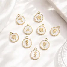 18K Gold PVD Sea Life Charm Set, White Epoxy Ocean Pendant (Jewelry Making Supply)
