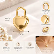 Heart Padlock Charm, 18K Gold PVD or Stainless Steel, Jewelry Making Supply