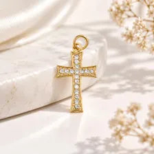 Gold Cross Charm, Crystal Religious Pendant, Stainless Steel Waterproof Faith Jewelry Gift for Her