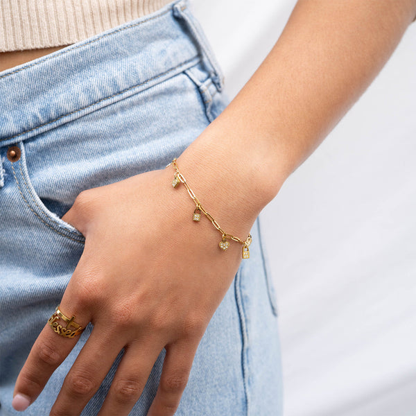 Heart & Lock Charm Bracelet – 18K Gold, Waterproof