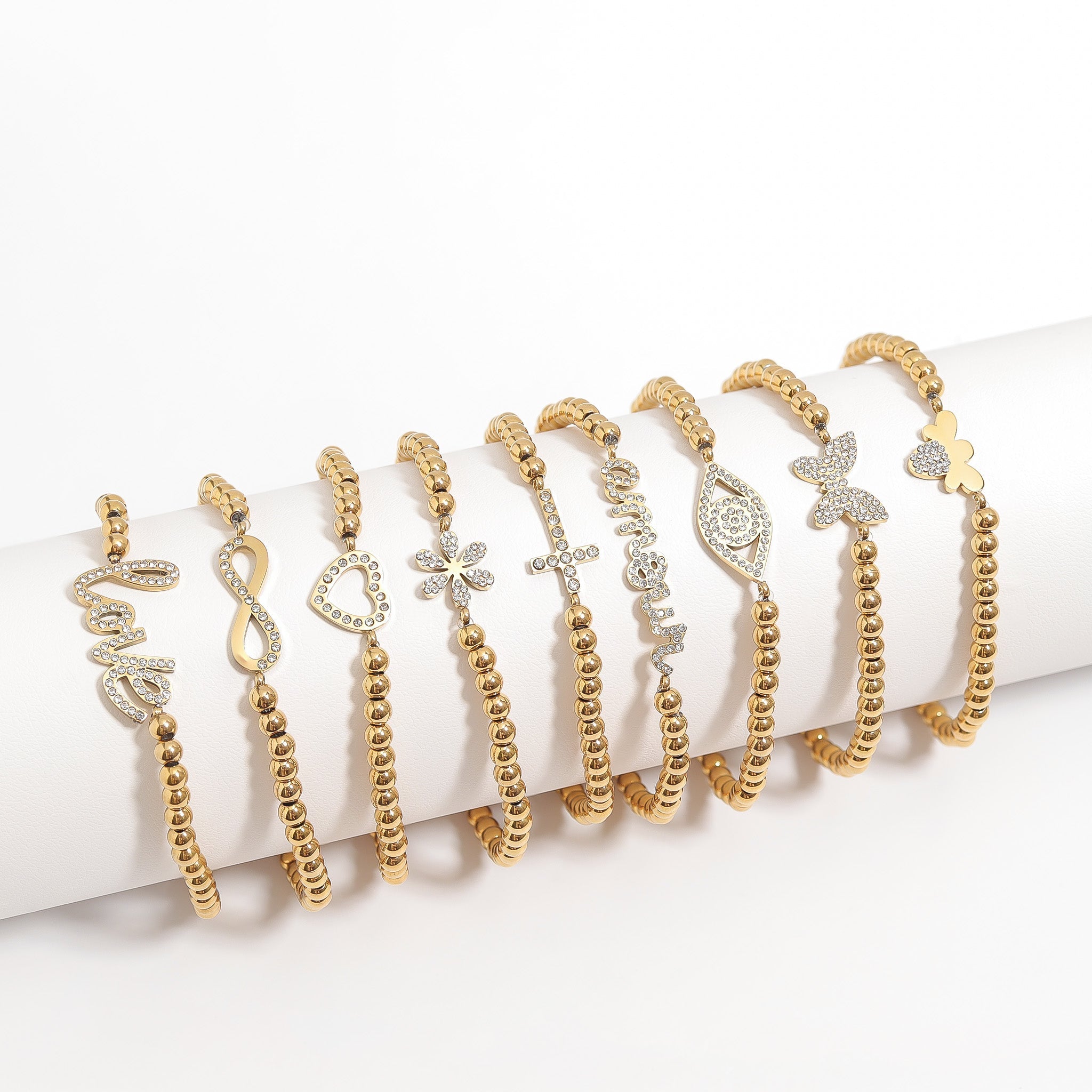 Evil Eye Beaded Stretch Bracelet – 18K Gold, Waterproof