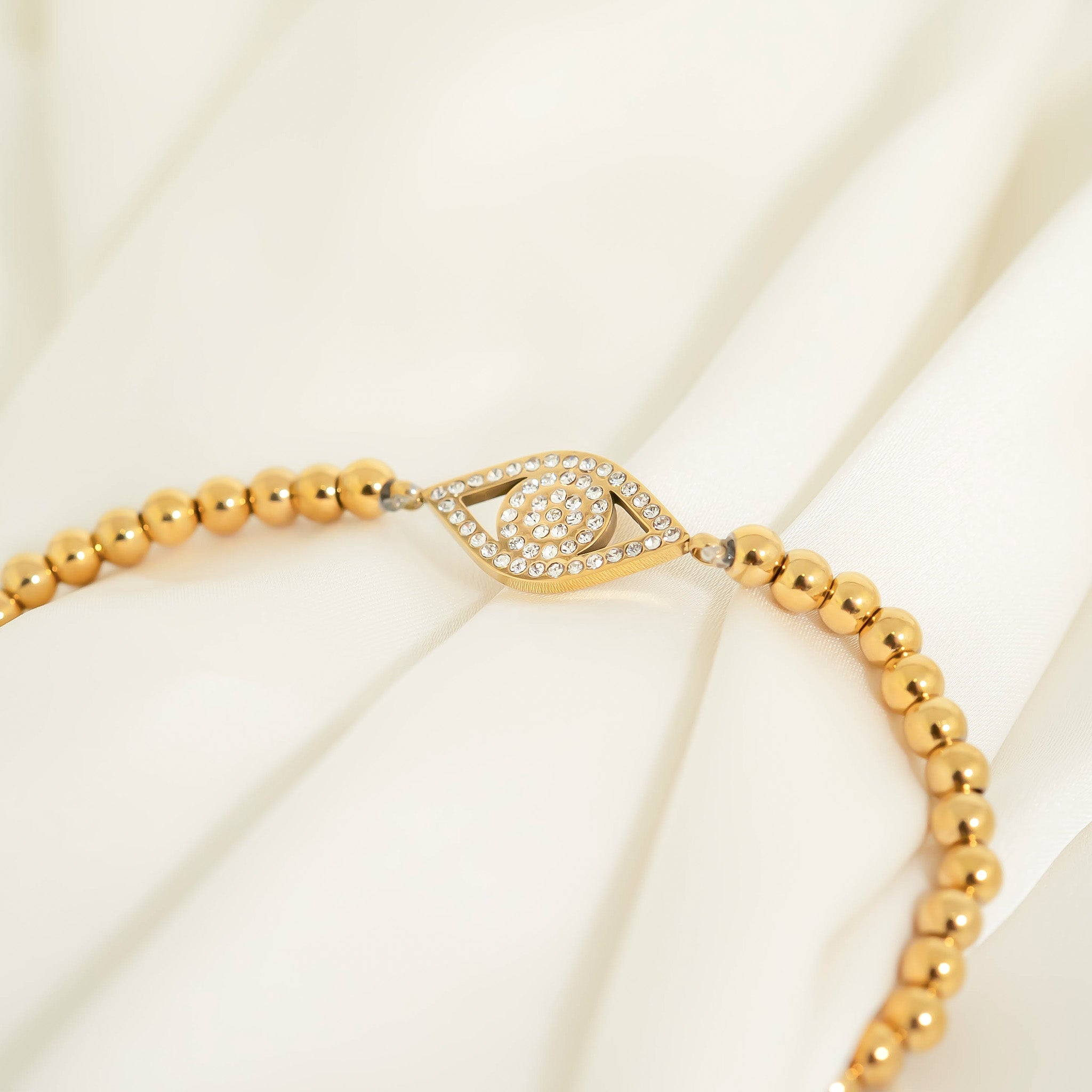 Evil Eye Beaded Stretch Bracelet – 18K Gold, Waterproof