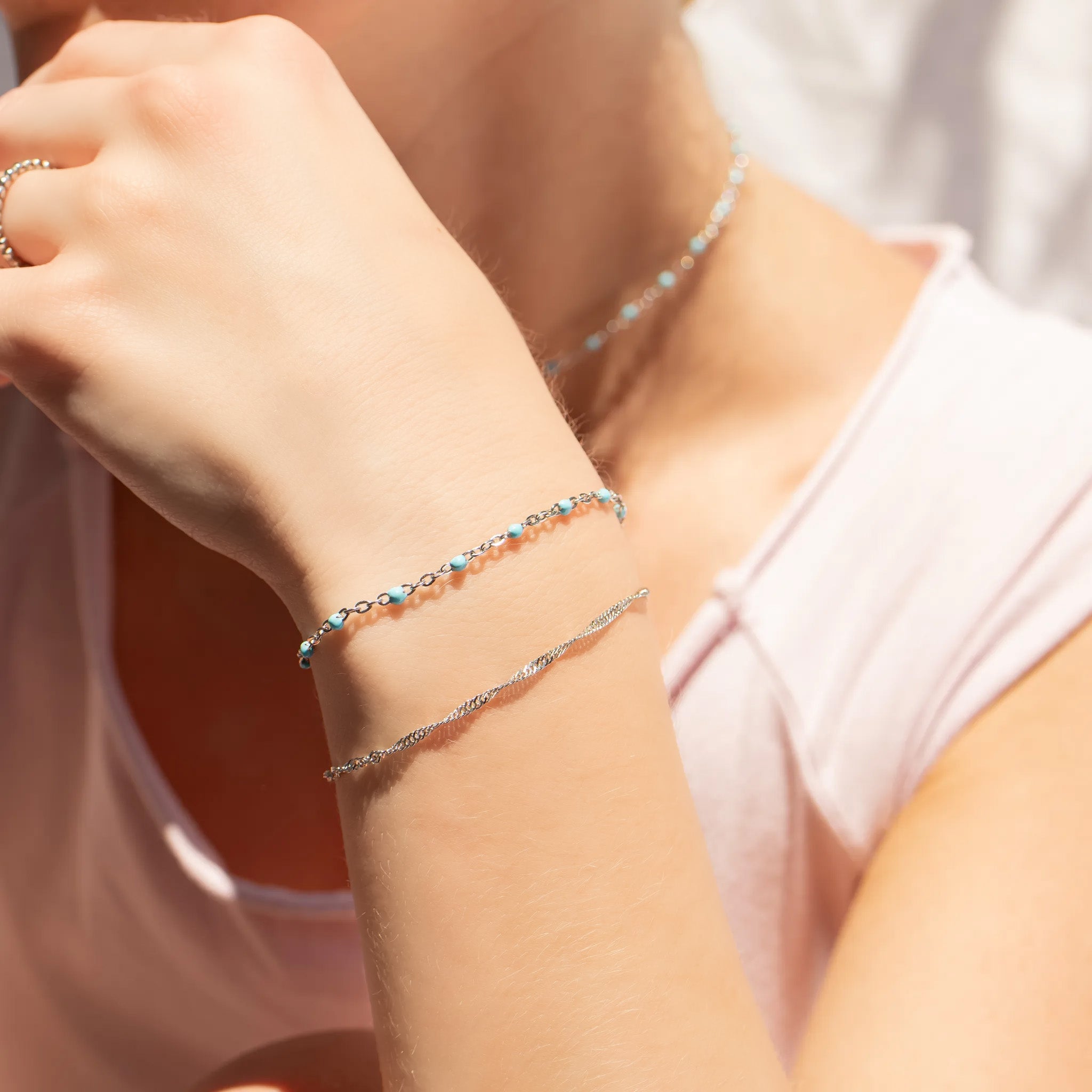 Turquoise Confetti Bracelet – 18K Gold, Waterproof Adjustable