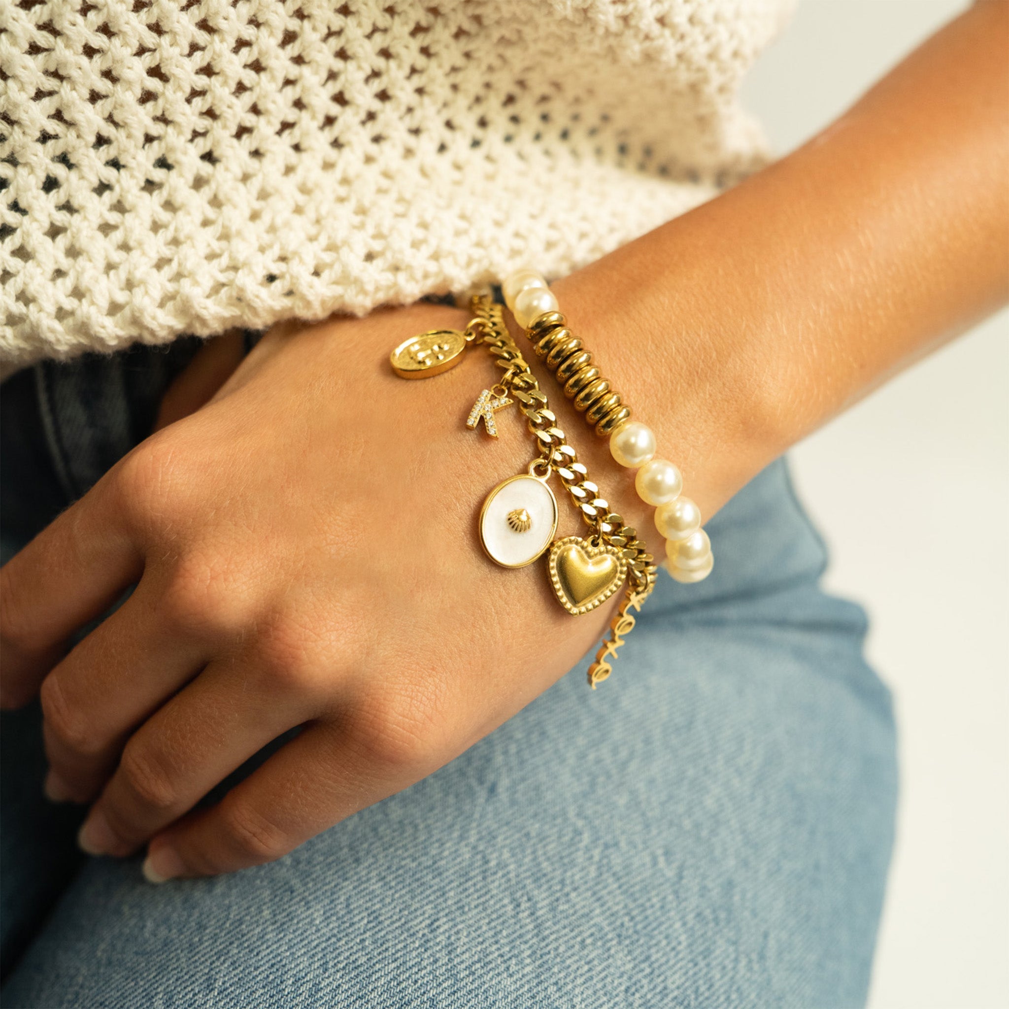 Glass Pearl Bracelet – 18K Gold Spacers, 8mm, Waterproof