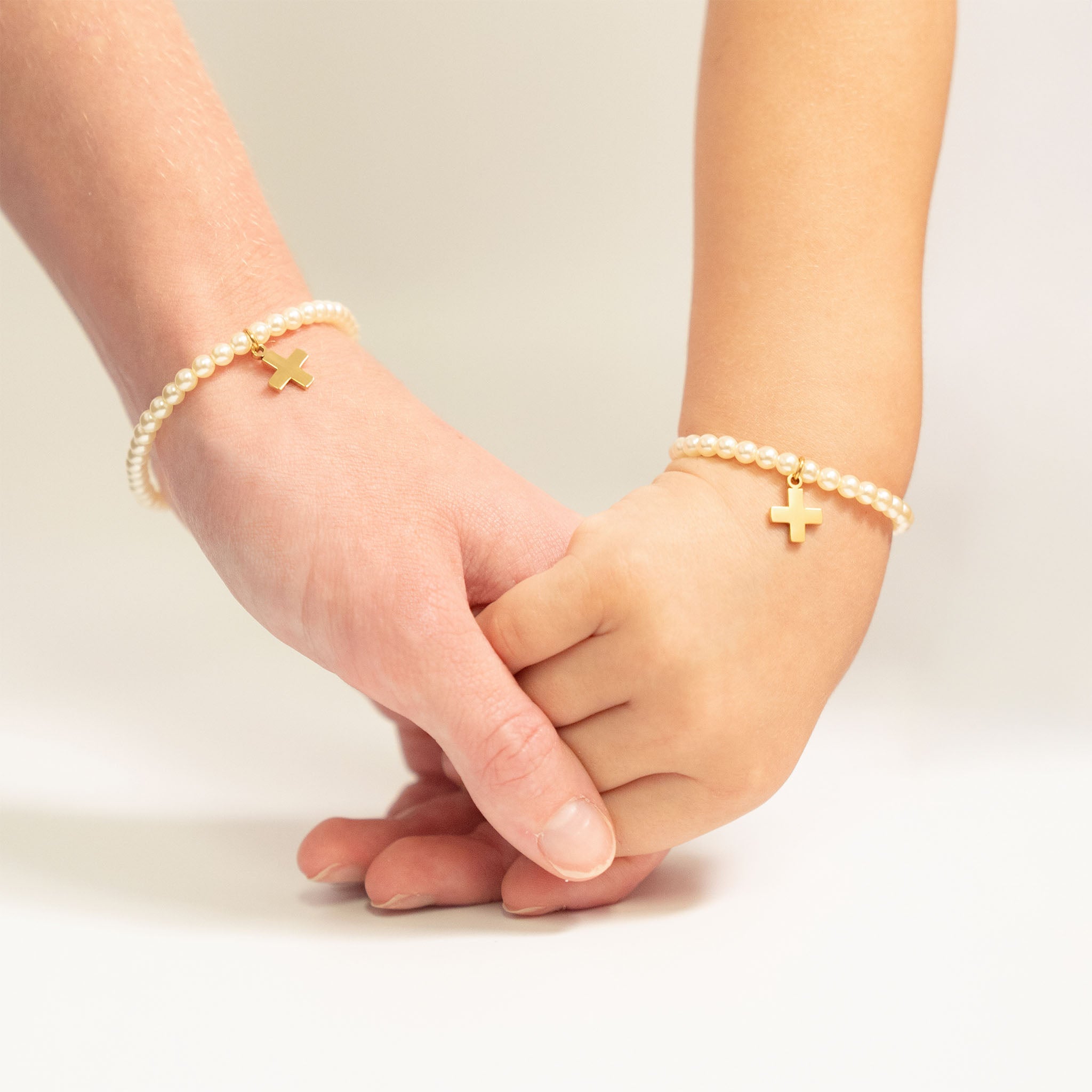 Kids Pearl Cross Bracelet – 18K Gold, Baptism Gift
