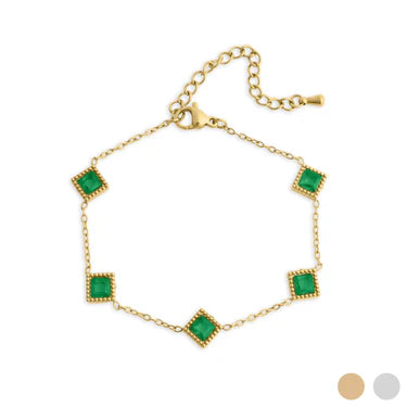 18K Gold PVD Stainless Steel Emerald Stone Station Bracelet / BRJ1132