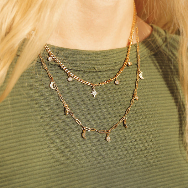 Moon Compass Necklace – 18K Gold Paperclip Chain, Waterproof