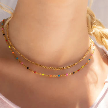 Colorful Confetti Enamel Necklace – 18K Gold, Layering, Waterproof