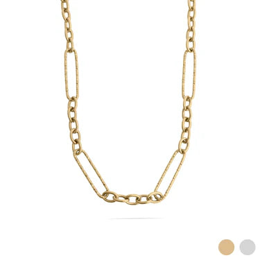 18K Gold PVD Stainless Steel Long Paperclip Textured Chain Necklace / CHN0160