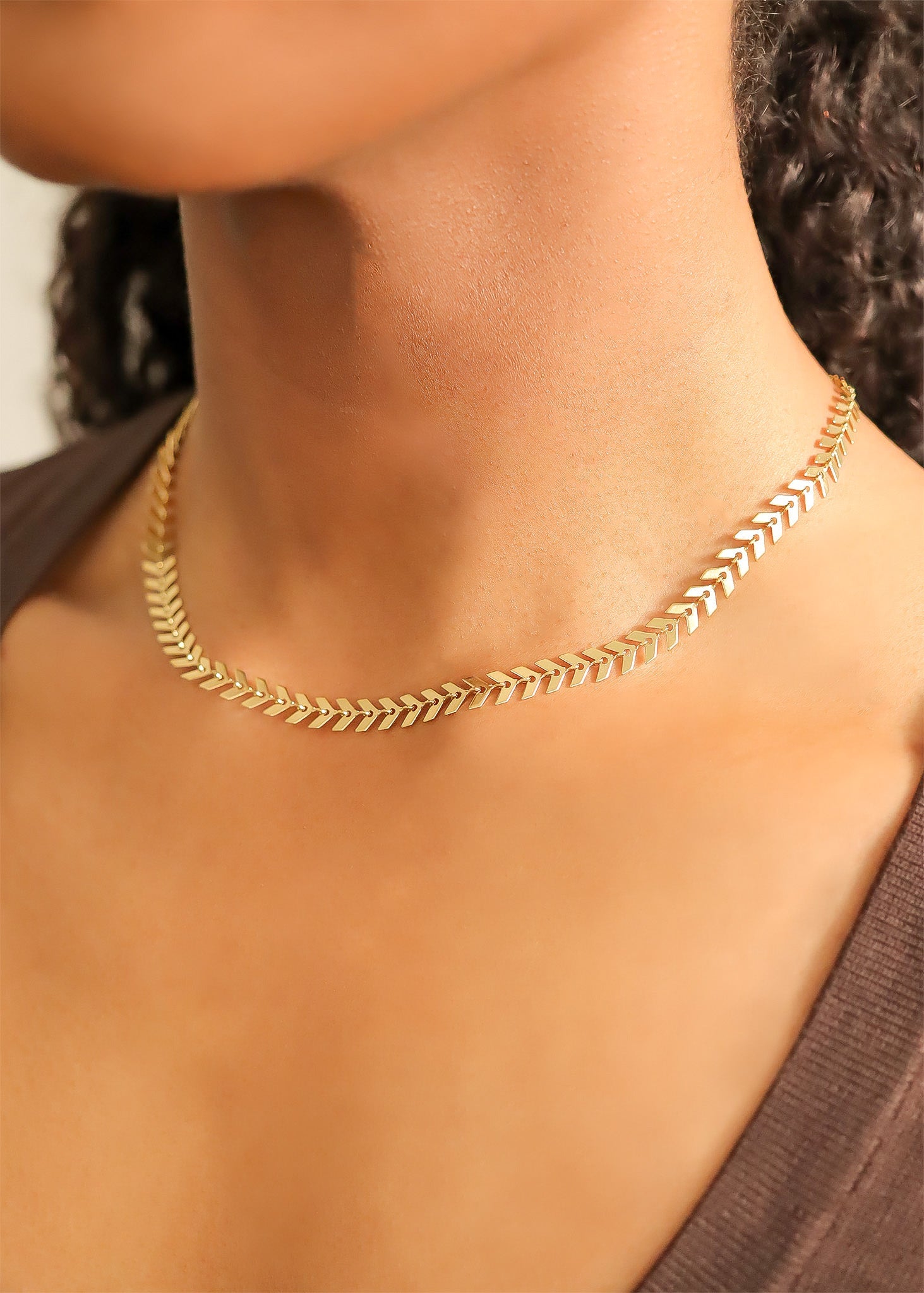 Chevron Chain Layering Necklace – 18K Gold, Waterproof