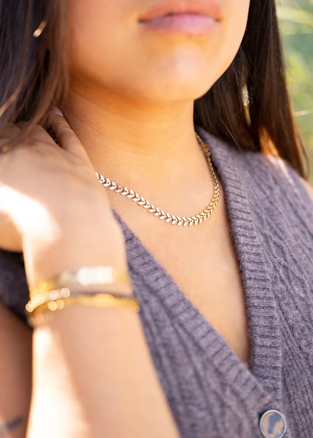 Chevron Chain Layering Necklace – 18K Gold, Waterproof