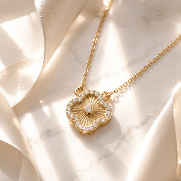 Flower Pendant Necklace – 18K Gold, Dainty Floral, Waterproof