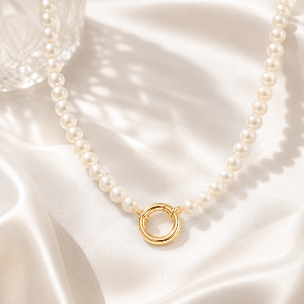 Freshwater Pearl Charm Necklace – 18K Gold, Customizable