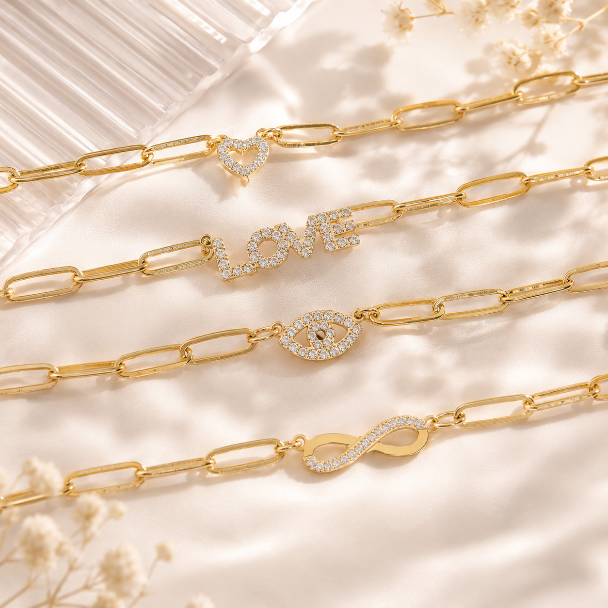 Evil Eye Necklace – 18K Gold Paperclip Chain, Waterproof