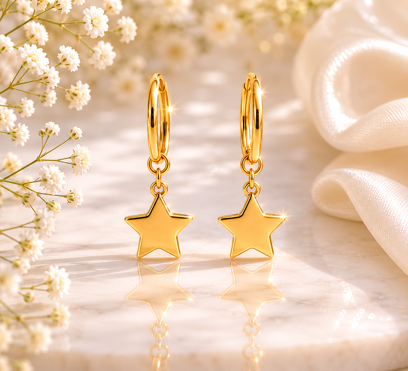 Star Huggie Earrings – 18K Gold, Waterproof, Hypoallergenic