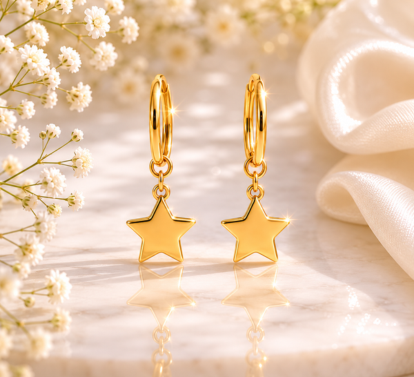 Star Huggie Earrings – 18K Gold, Waterproof, Hypoallergenic