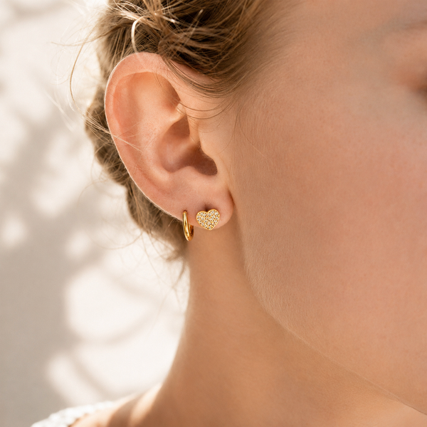 Pave CZ Heart Stud Earrings – 18K Gold, Waterproof