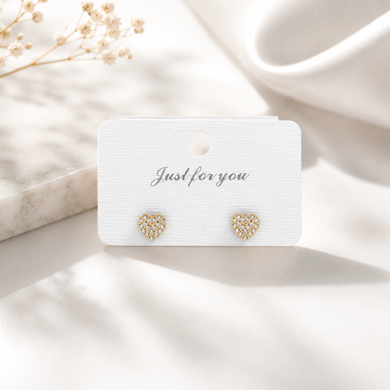 Pave CZ Heart Stud Earrings – 18K Gold, Waterproof
