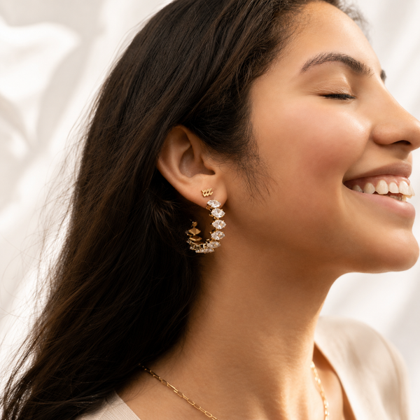 Marquise CZ Hoop Earrings – 18K Gold, Waterproof, Celestial