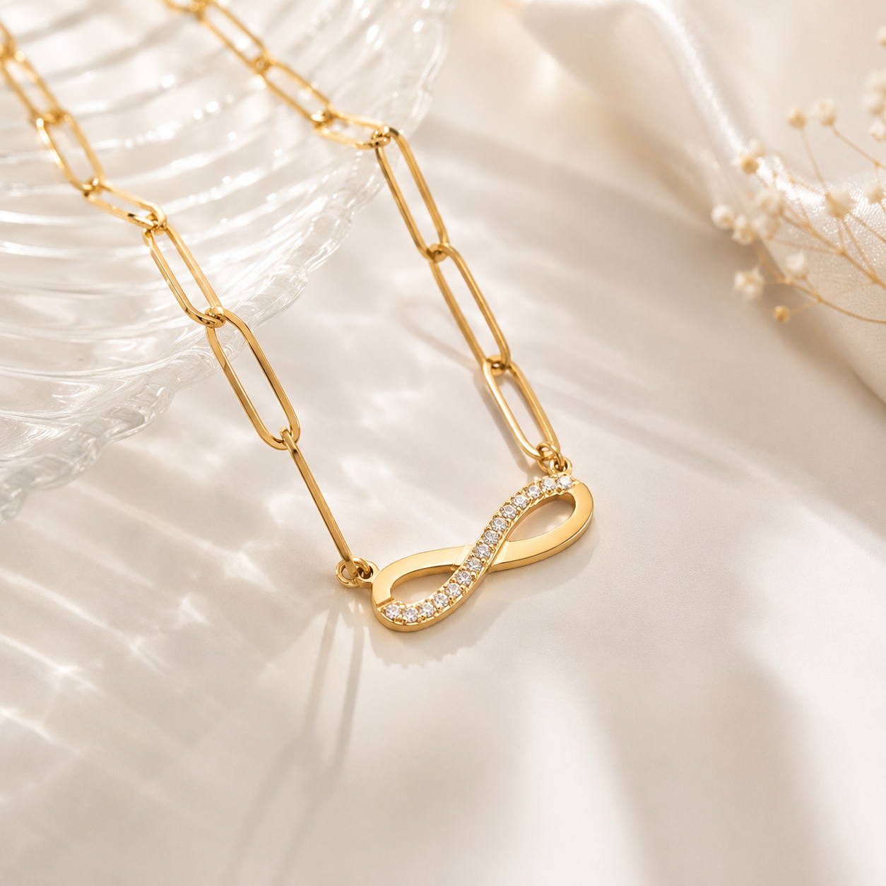 Infinity Necklace – 18K Gold Paperclip Chain, Waterproof