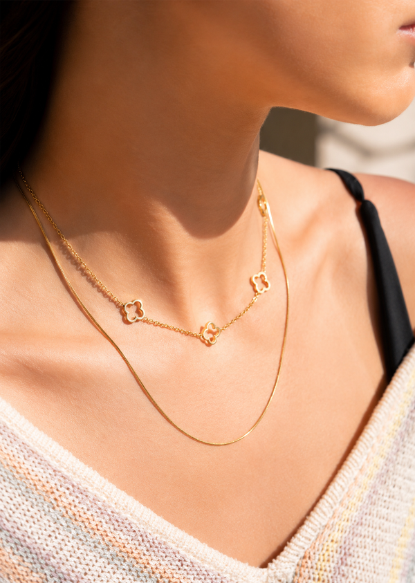 Layered Clover Necklace – 18K Gold, Waterproof