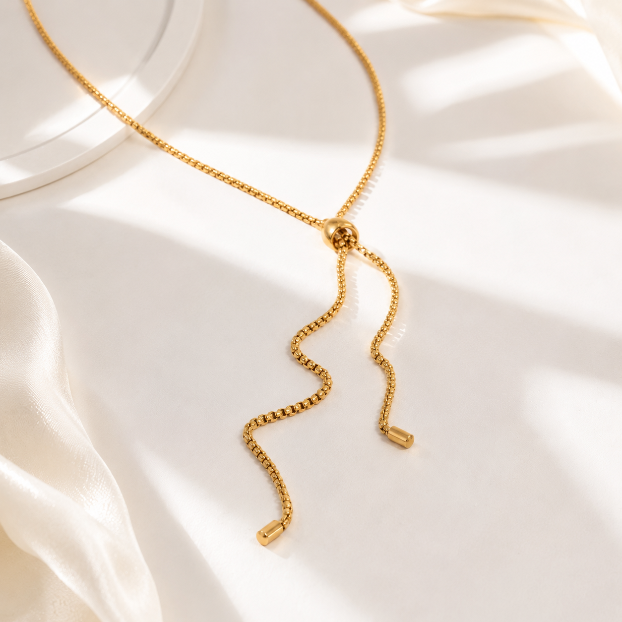 Bolo Necklace – 18K Gold, Adjustable Sliding Chain, Waterproof