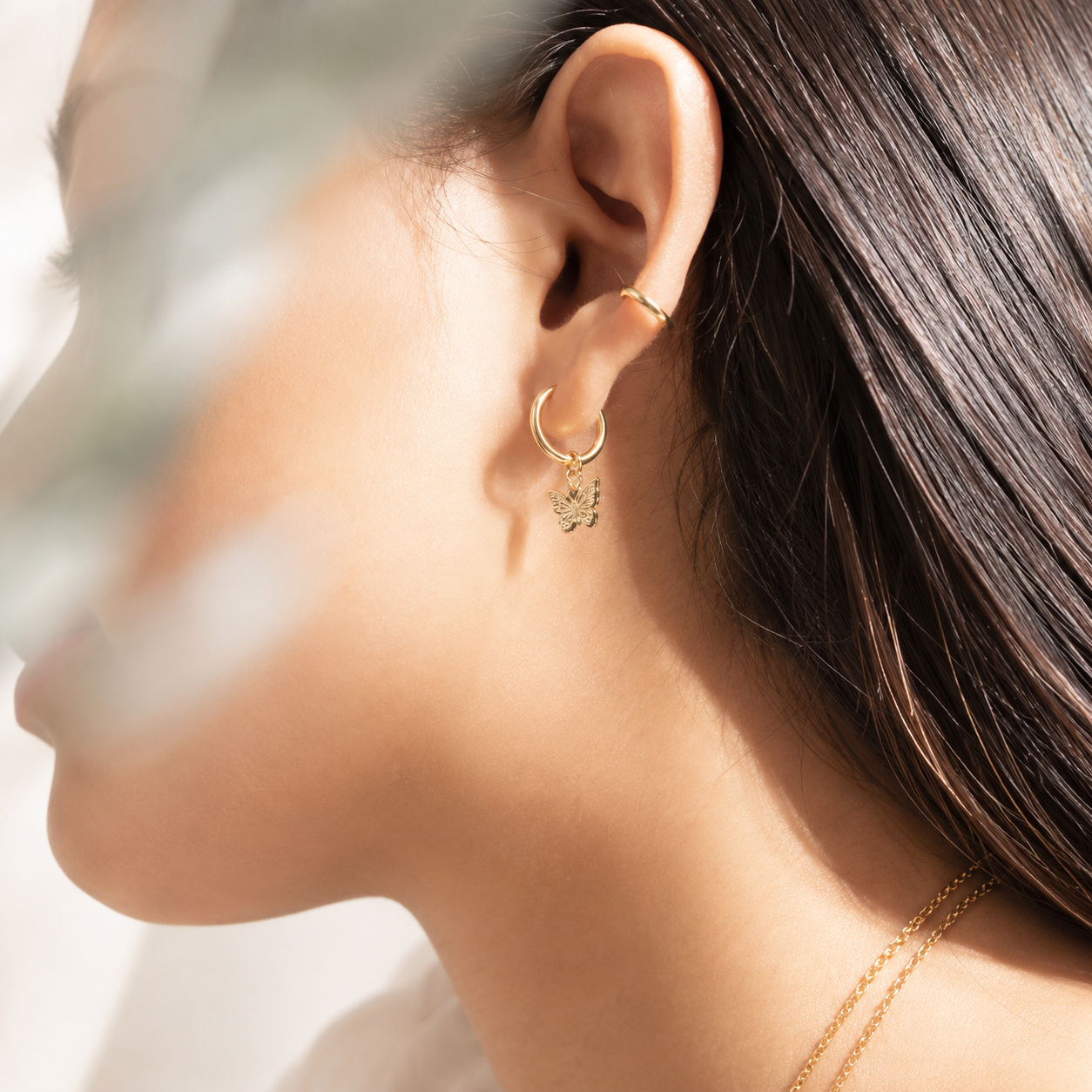 Butterfly Huggie Earrings – 18K Gold, Dainty Hoop, Waterproof