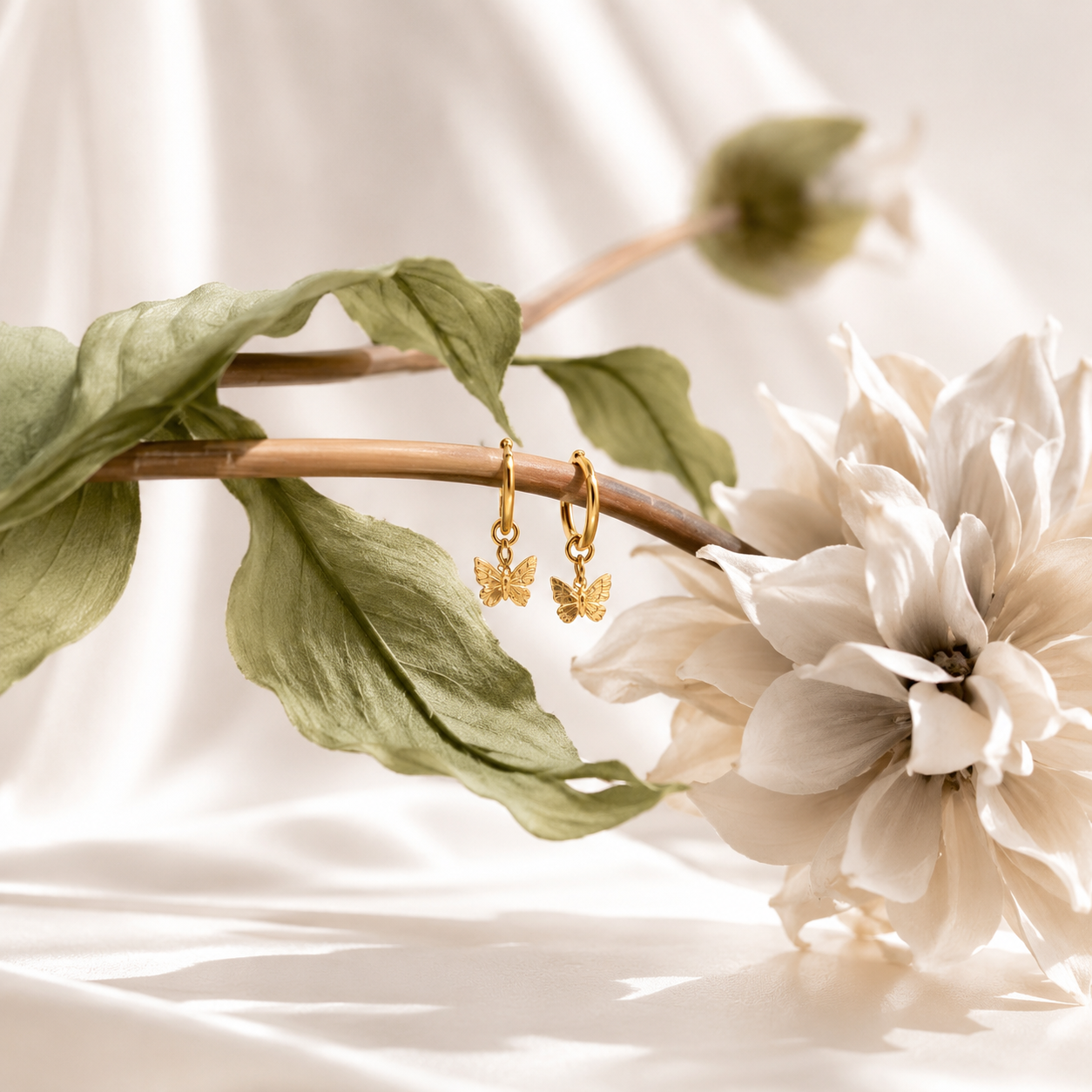 Butterfly Huggie Earrings – 18K Gold, Dainty Hoop, Waterproof