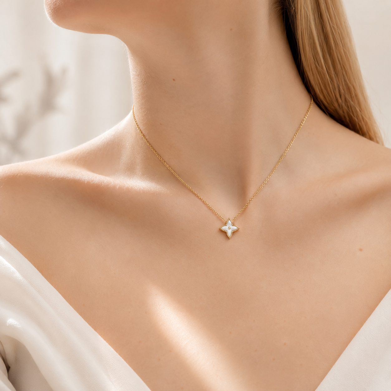 Star Necklace – 18K Gold Mother of Pearl Pendant, Waterproof