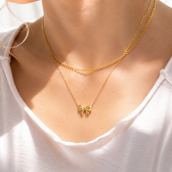 Bow Pendant Necklace – 18K Gold, Minimalist, Waterproof