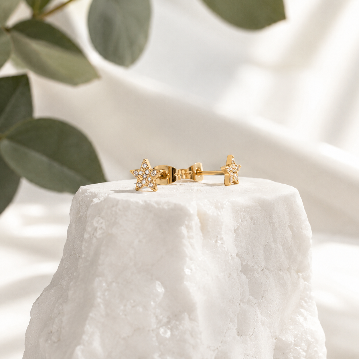 Pave Star Stud Earrings – 18K Gold, Dainty Celestial, Waterproof