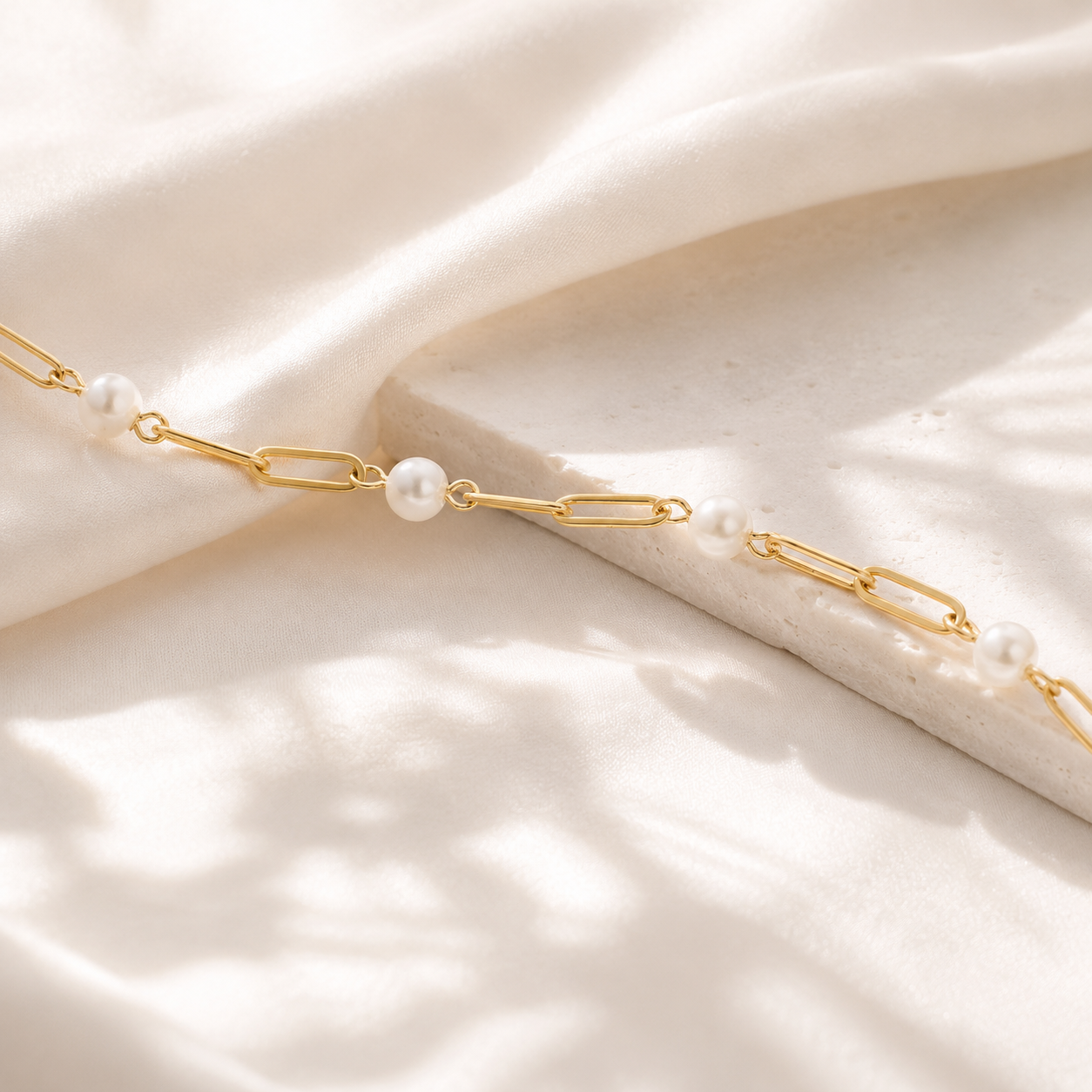 Crystal Paperclip Necklace – 18K Gold, CZ Station Chain, Waterproof